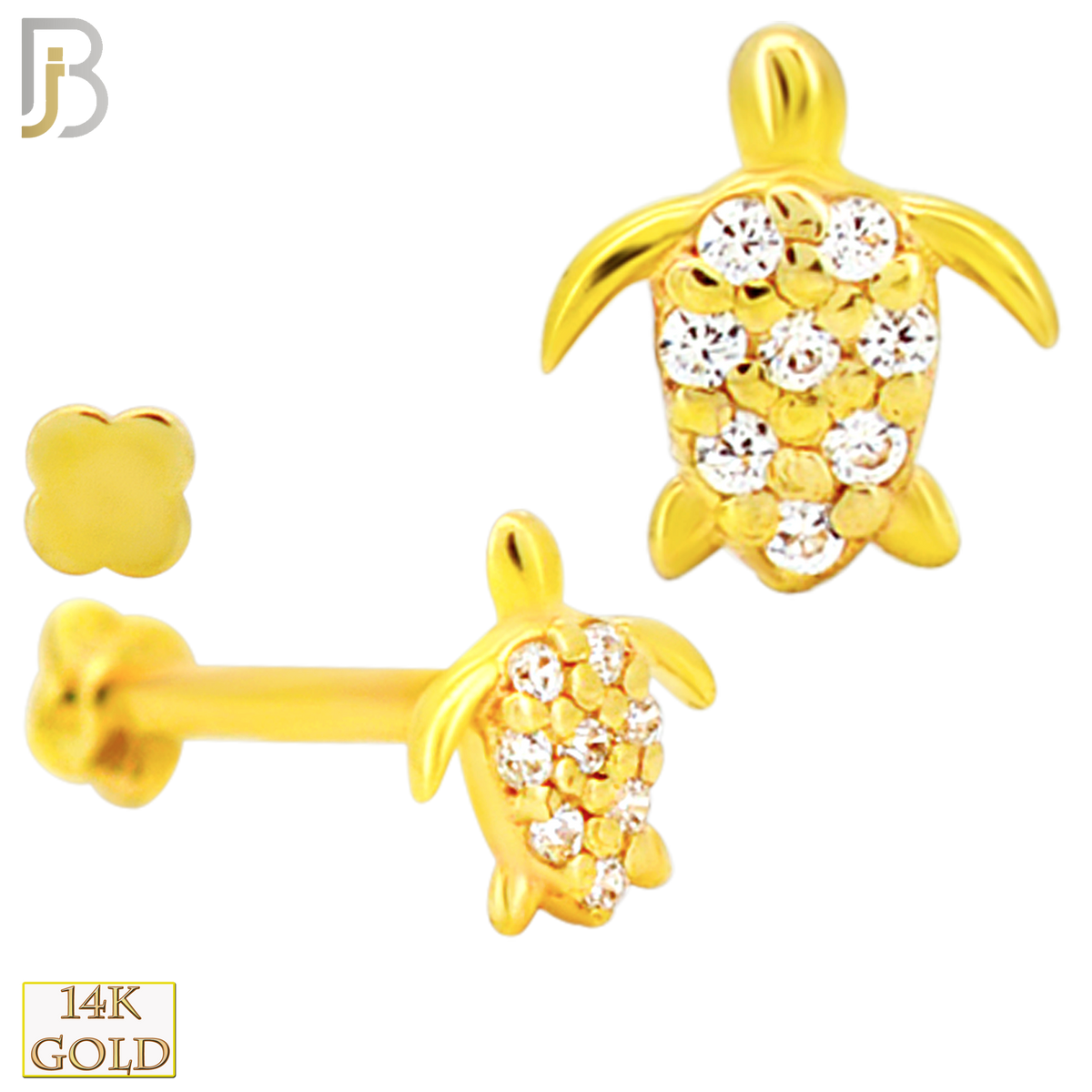 Gold Turtle Stack 14-LB144 - 14k Solid Yellow Gold Turtle with CZ Labret