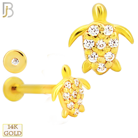 14-LB144 -  14k Solid Yellow Gold Turtle with CZ Labret