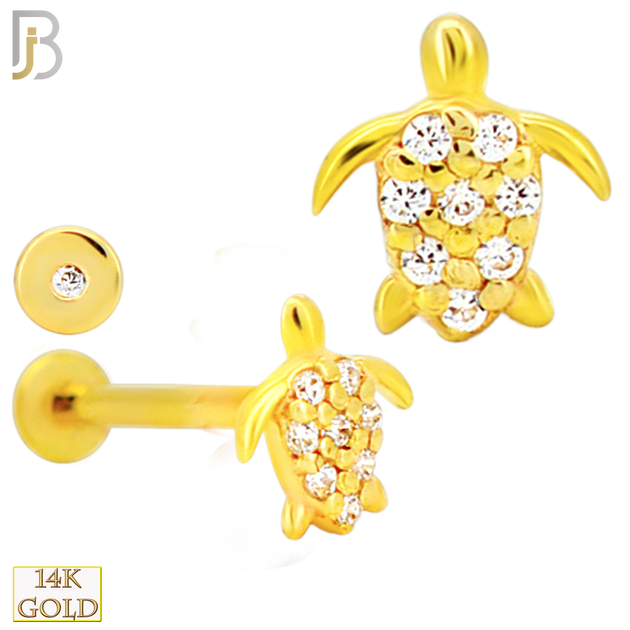 14-LB144 -  14k Solid Yellow Gold Turtle with CZ Labret