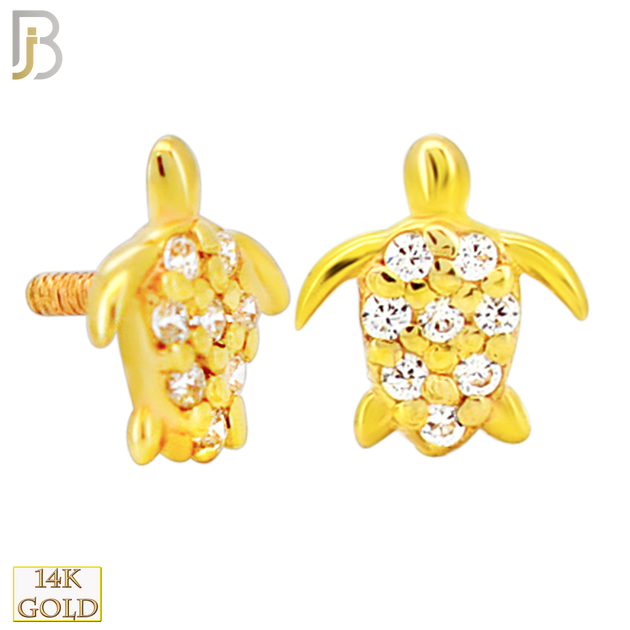14-LB144 -  14k Solid Yellow Gold Turtle with CZ Labret