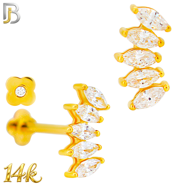 14-LB145 - 14k Yellow Gold Five (5) Marquise CZ Cluster Labret