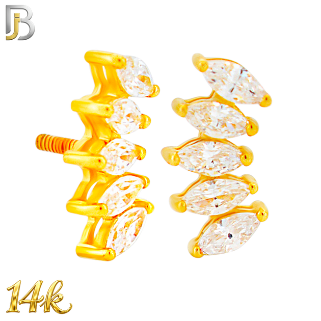 14-LB145 - 14k Yellow Gold Five (5) Marquise CZ Cluster Labret
