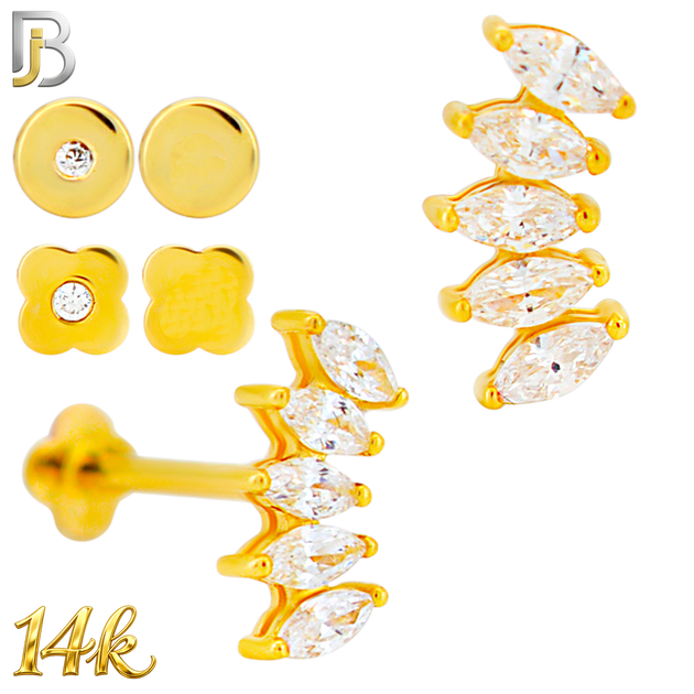 14-LB145 - 14k Yellow Gold Five (5) Marquise CZ Cluster Labret