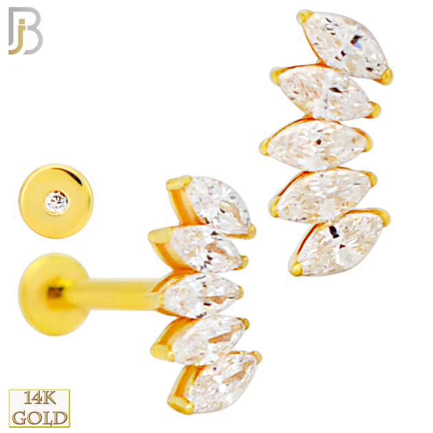 14-LB145 - 14k Yellow Gold Five (5) Marquise CZ Cluster Labret
