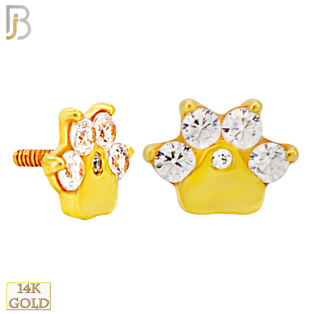 14-LB148 - 14K Yellow Gold Tiger Paw with CZ Flatback Labret – Internally Threaded