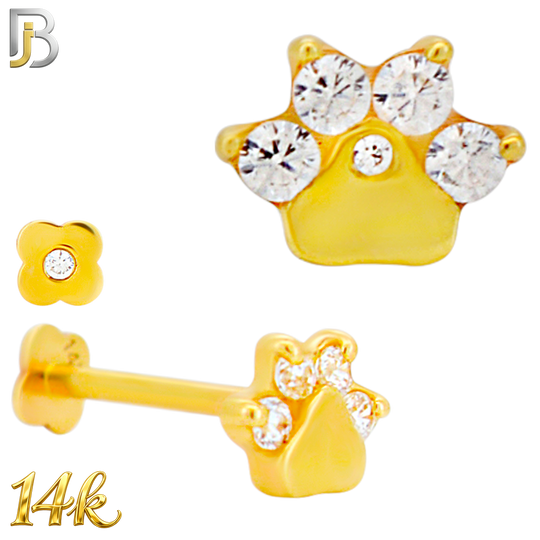 14-LB148 - 14K Yellow Gold Tiger Paw with CZ Flatback Labret – Internally Threaded
