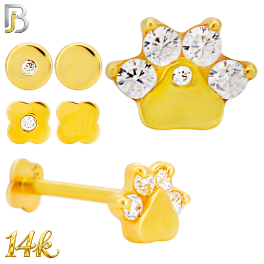 14-LB148 - 14K Yellow Gold Tiger Paw with CZ Flatback Labret – Internally Threaded