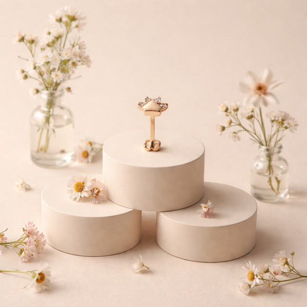 14-LB148 - 14K Yellow Gold Tiger Paw with CZ Flatback Labret – Internally Threaded