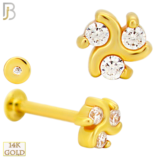 14-LB151 - 14K Yellow Gold 3 CZ Cluster Flatback Labret – Internally Threaded
