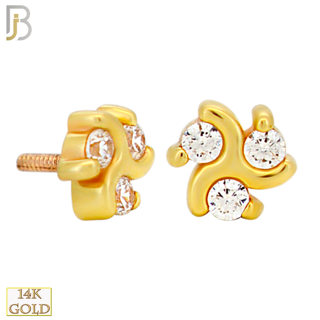 14-LB151 - 14K Yellow Gold 3 CZ Cluster Flatback Labret – Internally Threaded