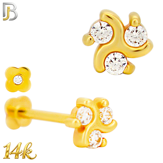 14-LB151 - 14K Yellow Gold 3 CZ Cluster Flatback Labret – Internally Threaded