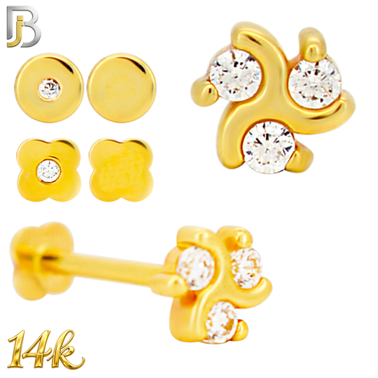 14-LB151 - 14K Yellow Gold 3 CZ Cluster Flatback Labret – Internally Threaded