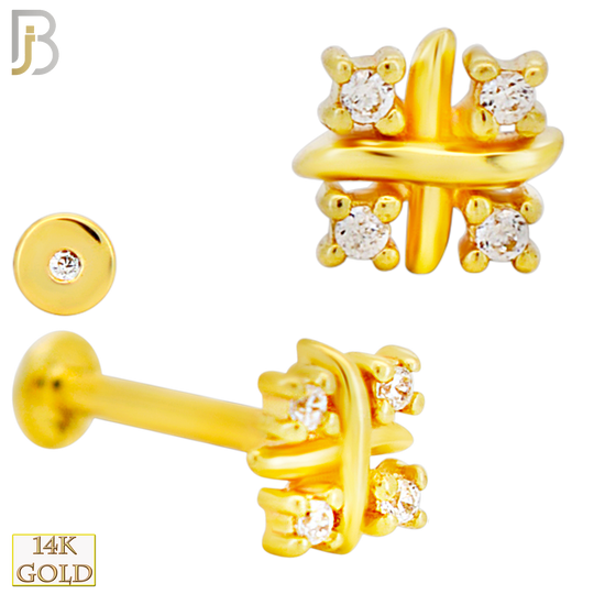 14-LB152 -  18g - 14K Yellow Gold Four Cubic Zirconia Cluster Labret