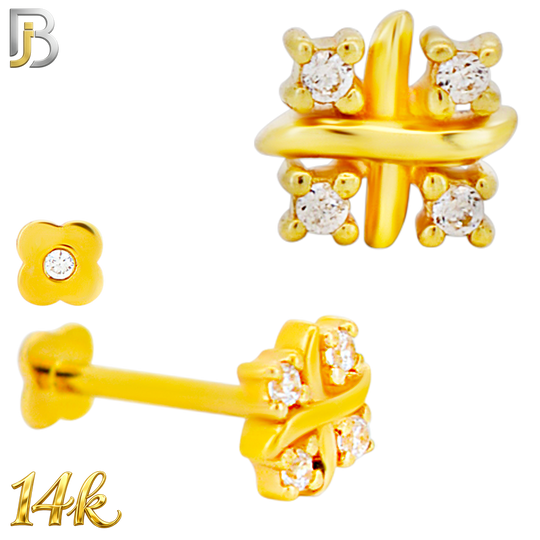 14-LB152 -  18g - 14K Yellow Gold Four Cubic Zirconia Cluster Labret