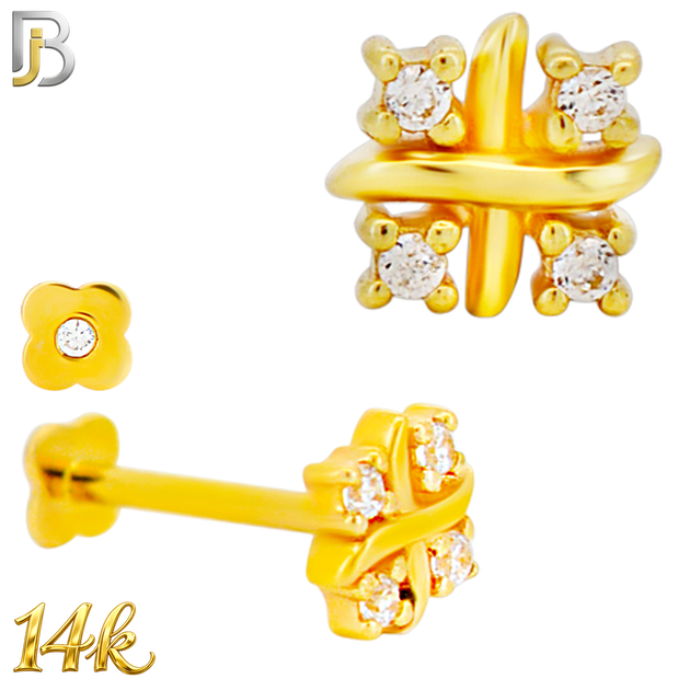 14-LB152 -  18g - 14K Yellow Gold Four Cubic Zirconia Cluster Labret