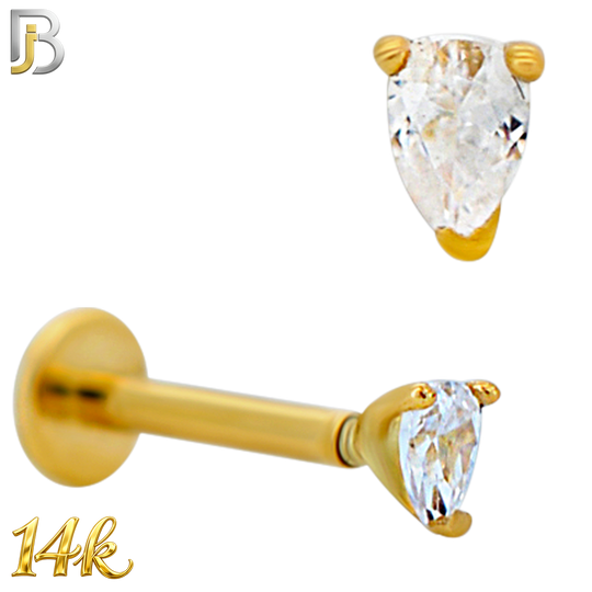 14-LB156 - 16G 14K Yellow Gold Pear‑Shaped CZ Labret Stud