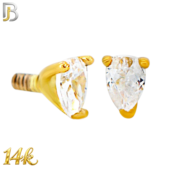 14-LB156 - 16G 14K Yellow Gold Pear‑Shaped CZ Labret Stud