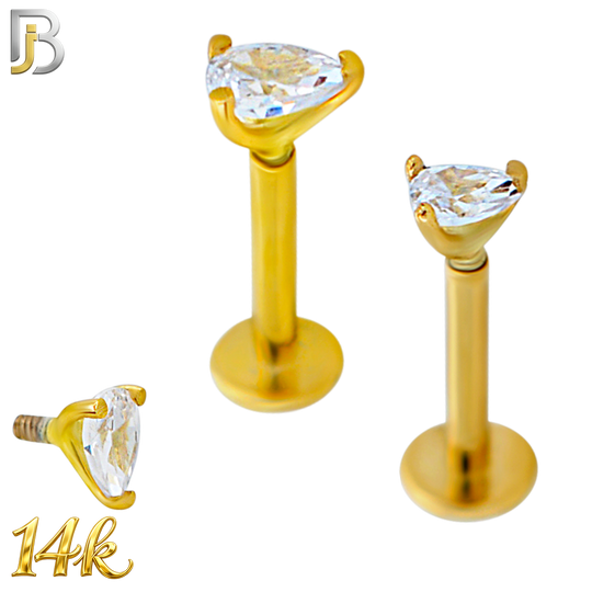 14-LB156 - 16G 14K Yellow Gold Pear‑Shaped CZ Labret Stud