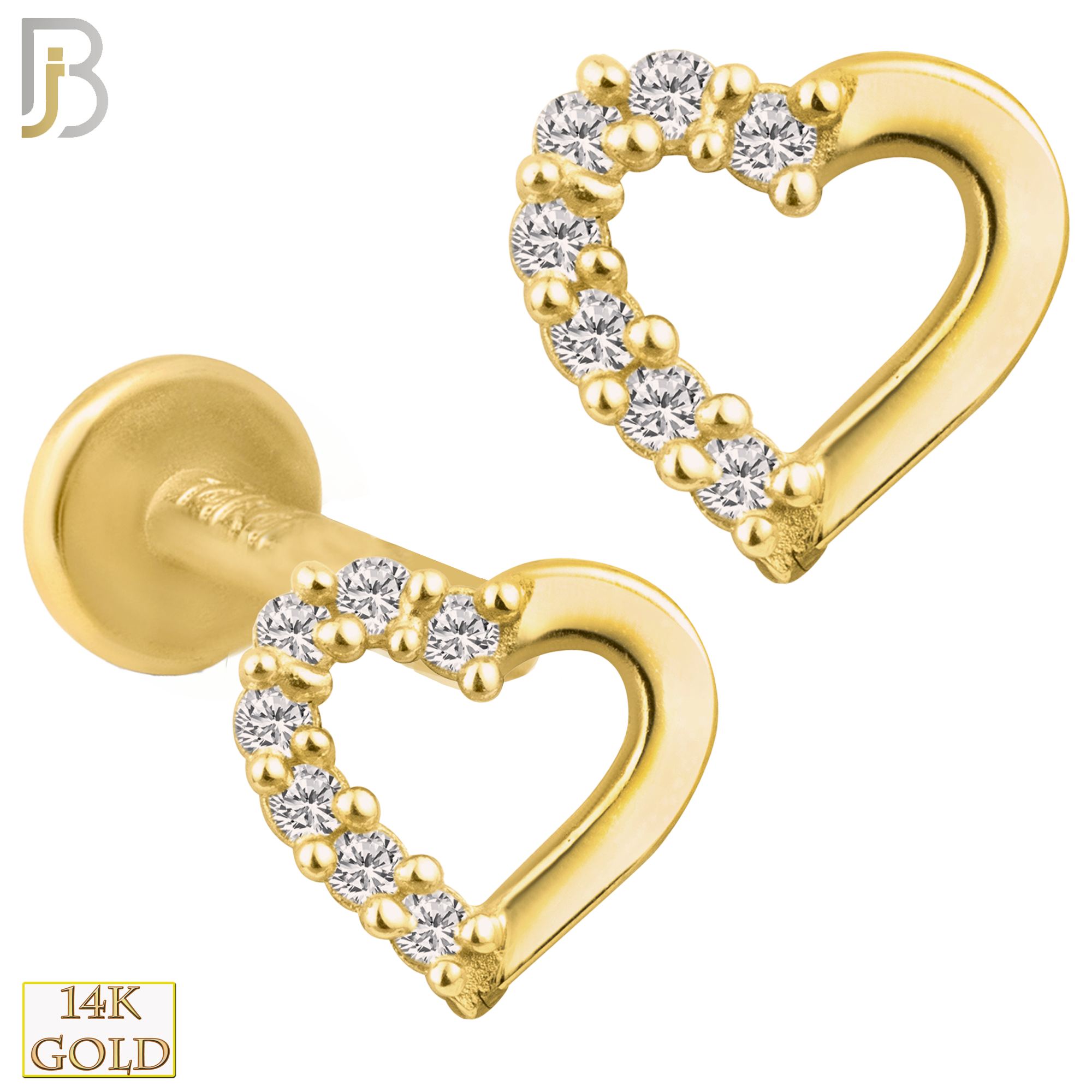 14k Yellow Gold Heart Zircon Labret Jewelry