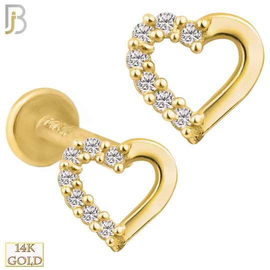 14k Yellow Gold Heart Zircon Labret Jewelry