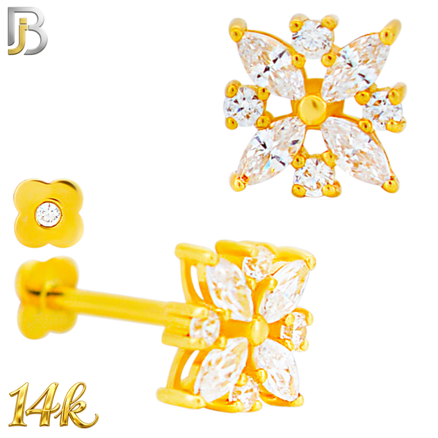 14-LB25 - 14k Yellow Gold Snowflake with Multi Zircon Labret