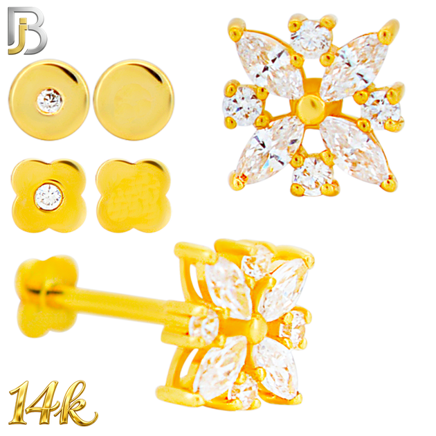 14-LB25 - 14k Yellow Gold Snowflake with Multi Zircon Labret