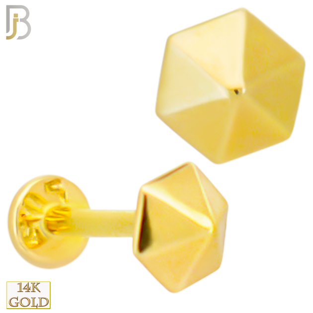 14-LB58 - 14k Solid Gold Plain Hexagon Spike Labret