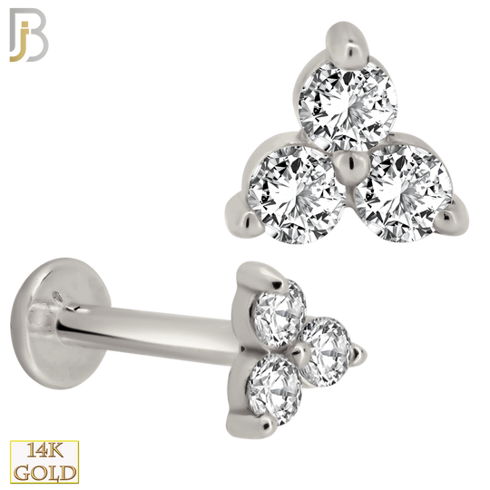 14-LB73 - 14k Yellow Gold Three Zircon in Triangle Labret
