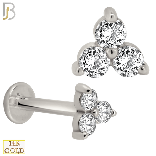 14-LB73 - 14k Yellow Gold Three Zircon in Triangle Labret