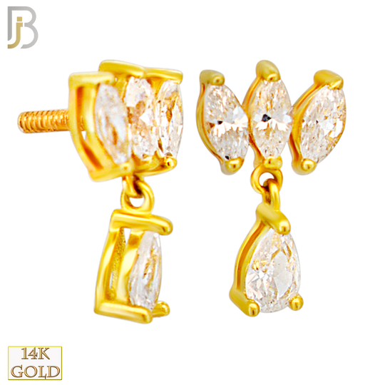 14-LB75 -  18g - 14k Gold Lotus Dangle Labret with Marquise and Pear Cut Cubic Zirconia