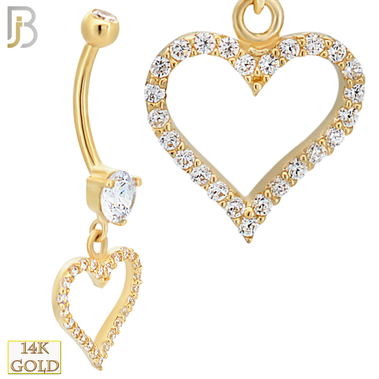 14-N002 - 14k Solid Gold Dangle Navel Belly Ring with 12mm Heart Design