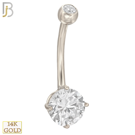 14-NB01 - 14k Solid Gold Banana Belly Ring Round Prong Setting CZ