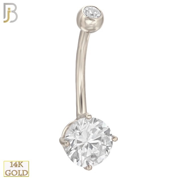 14-NB01 - 14k Solid Gold Banana Belly Ring Round Prong Setting CZ