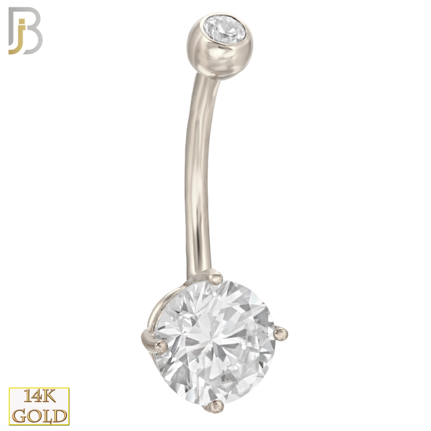 14-NB01 - 14k Solid Gold Banana Belly Ring Round Prong Setting CZ