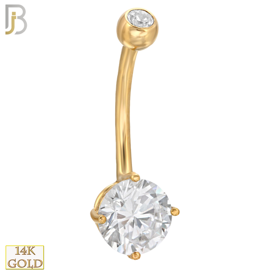 14-NB01 - 14k Solid Gold Banana Belly Ring Round Prong Setting CZ