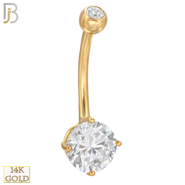 14-NB01 - 14k Solid Gold Banana Belly Ring Round Prong Setting CZ
