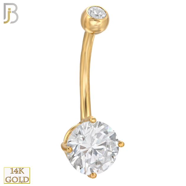14-NB01 - 14k Solid Gold Banana Belly Ring Round Prong Setting CZ