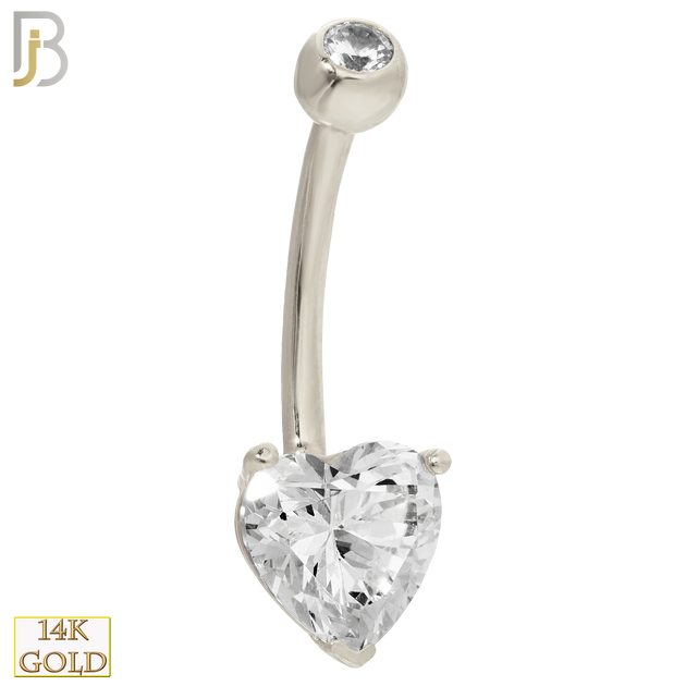 14-NB03 - 14k Solid Gold Banana Belly Ring Heart Prong Setting Zircon