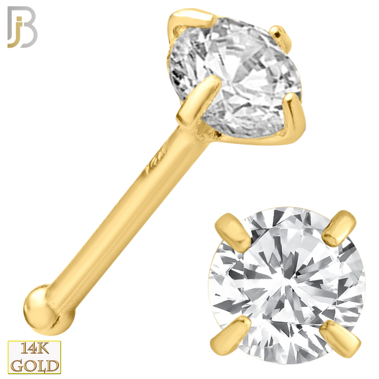 14-NR01D – 20g 14k Yellow Gold Prong Setting  Round SI1 Real Diamond Nose Ring Bone