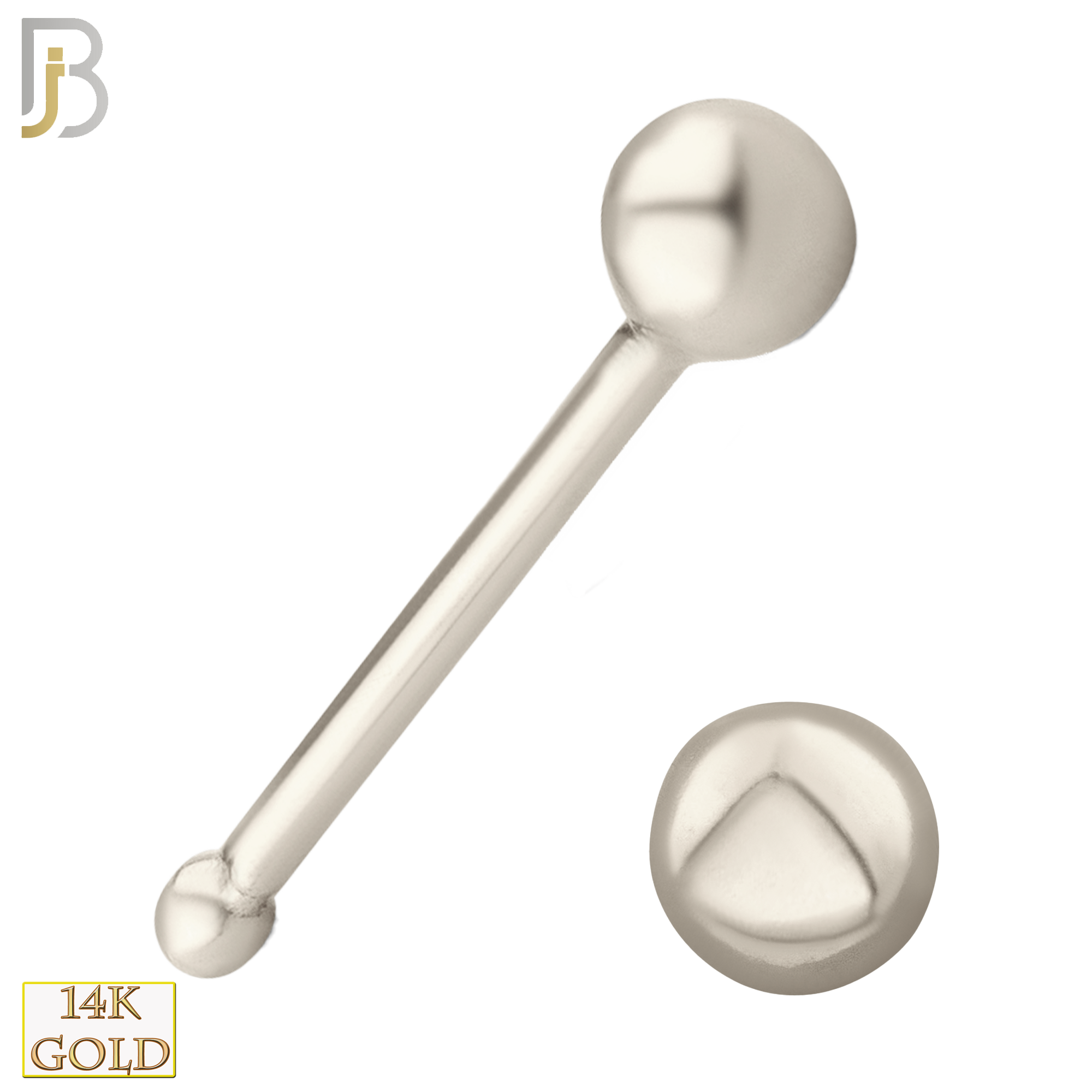 14k Solid White Gold Nose Bone | Plain Ball