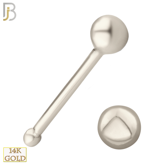 14k Solid White Gold Nose Bone | Plain Ball