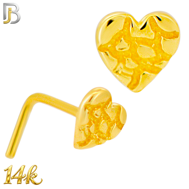 14-NR22L - 14k Solid Gold L-Shape Heart  Nuggets Design