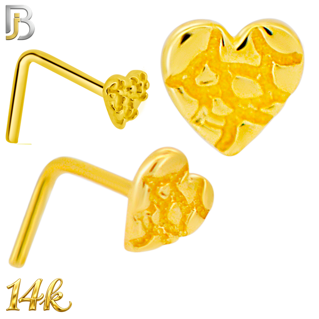 14-NR22L - 14k Solid Gold L-Shape Heart  Nuggets Design