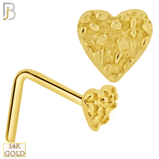 14-NR22L - 14k Solid Gold L-Shape Heart  Nuggets Design