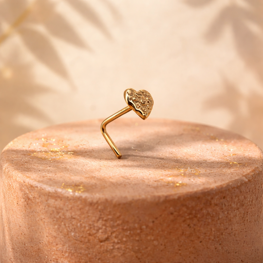 14-NR22L - 14k Solid Gold L-Shape Heart  Nuggets Design