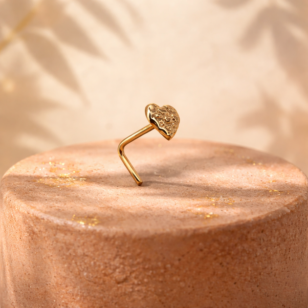 14-NR22L - 14k Solid Gold L-Shape Heart  Nuggets Design