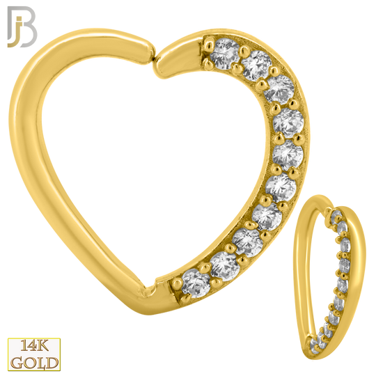 14-TH12 - 14k Yellow Gold Heart with Prong Set Cubic Zirconia Row Helix Hoop