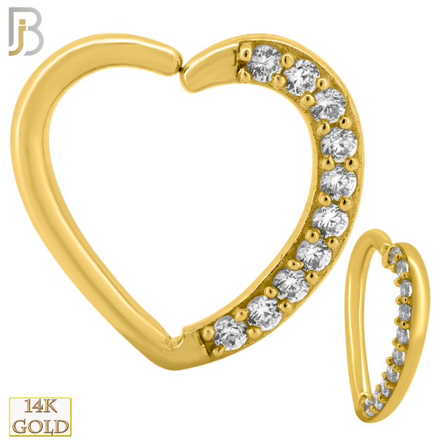 14-TH12 - 14k Yellow Gold Heart with Prong Set Cubic Zirconia Row Helix Hoop
