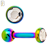 TB118RBC -  Multicolor Plated Clear CZ 316L Stainless Steel Bezel Tragus/Cartilage Barbell (PACK OF 6) image 1