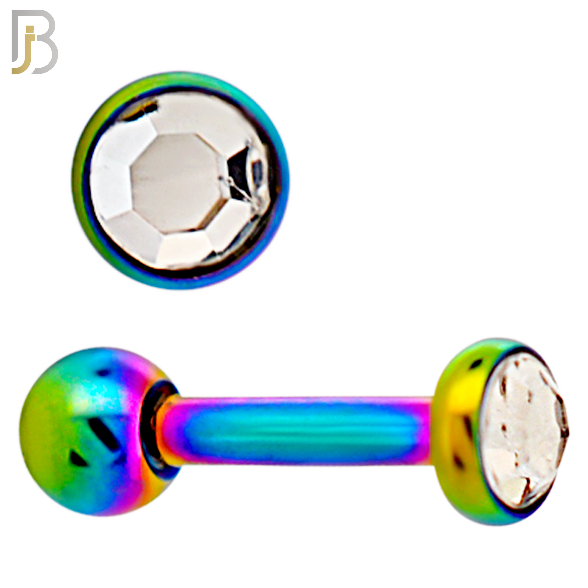 TB118RBC -  Multicolor Plated Clear CZ 316L Stainless Steel Bezel Tragus/Cartilage Barbell (PACK OF 6) image 1